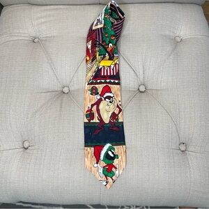 𝅺looney Tunes Mania Warner Bros Silk Tie Bugs Bunny Taz Daffy Christmas Holiday